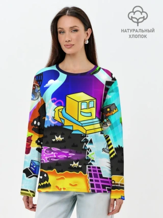 Лонгслив женский. Хлопок / GEOMETRY DASH / ГЕОМЕТРИ ДАШ