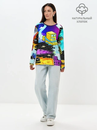 Лонгслив женский. Хлопок / GEOMETRY DASH / ГЕОМЕТРИ ДАШ