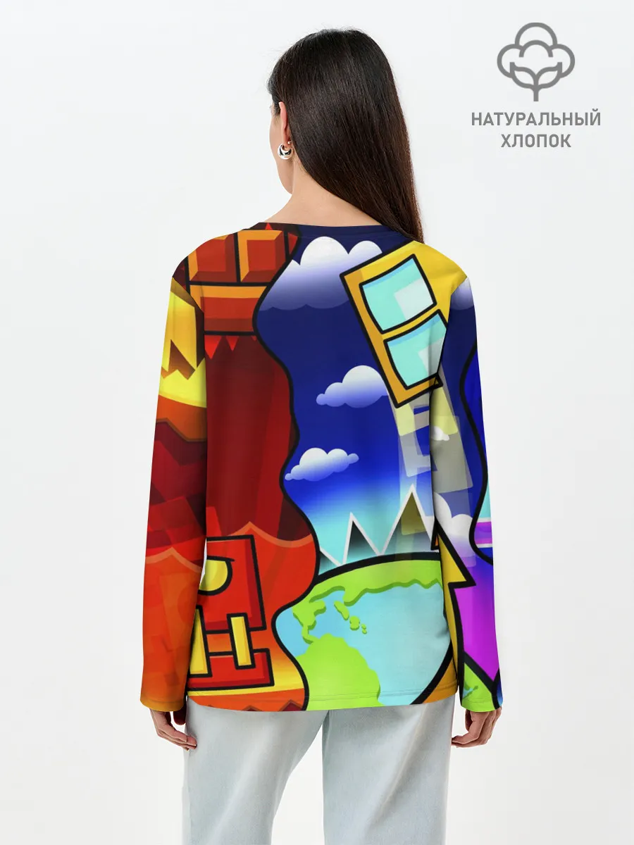 Лонгслив женский. Хлопок / GEOMETRY DASH / ГЕОМЕТРИ ДАШ