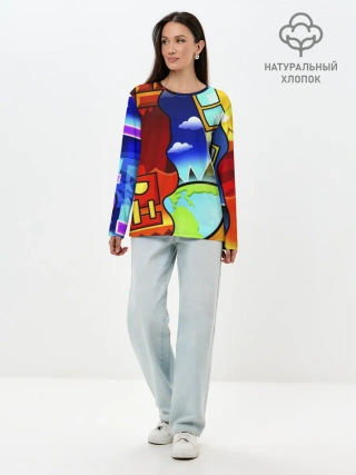 Лонгслив женский. Хлопок / GEOMETRY DASH / ГЕОМЕТРИ ДАШ