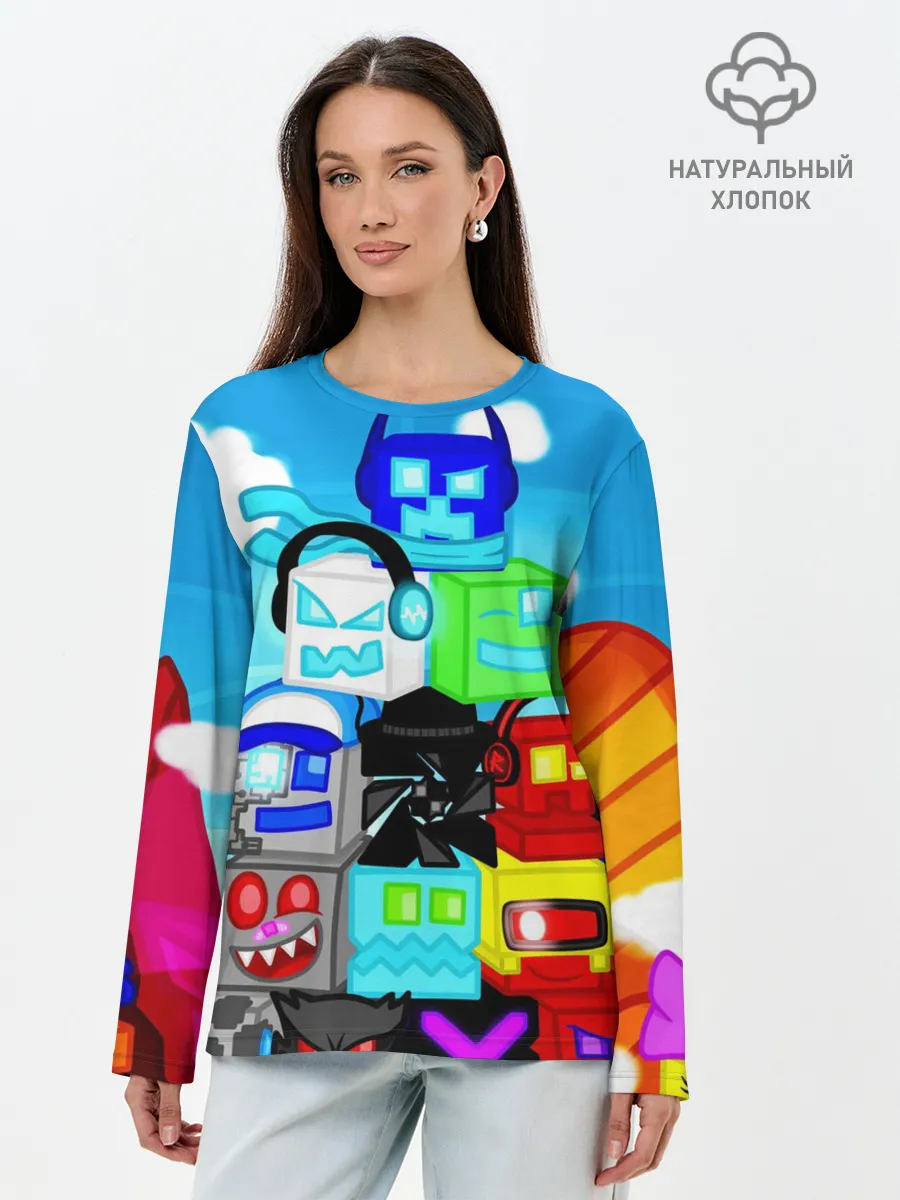 Лонгслив женский. Хлопок / GEOMETRY DASH / ГЕОМЕТРИ ДАШ