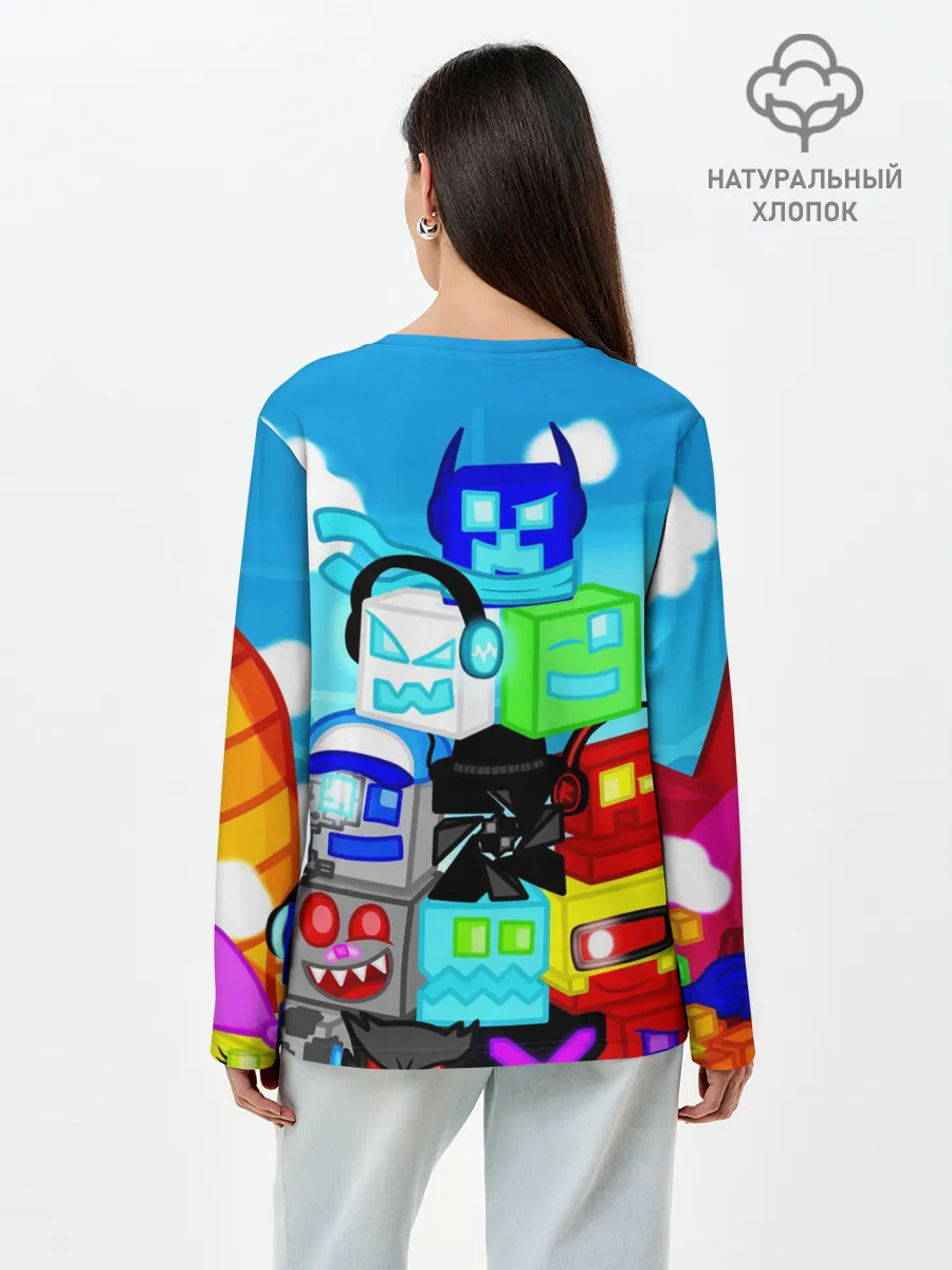 Лонгслив женский. Хлопок / GEOMETRY DASH / ГЕОМЕТРИ ДАШ