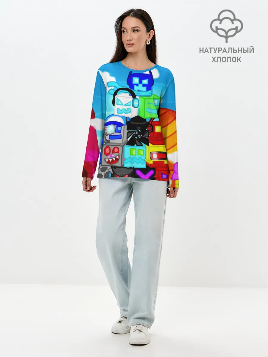 Лонгслив женский. Хлопок / GEOMETRY DASH / ГЕОМЕТРИ ДАШ