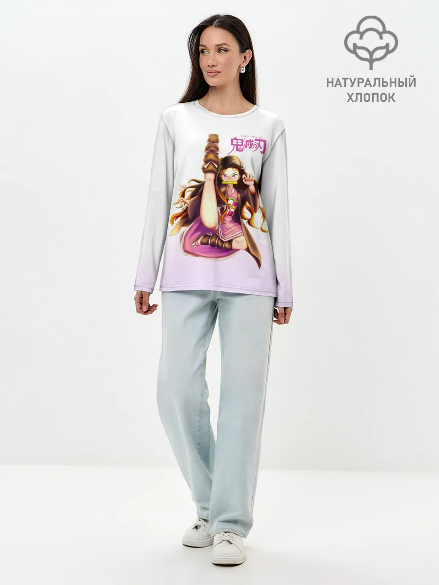 Лонгслив женский. Хлопок / Незуко Камадо Kimetsu no Yaiba