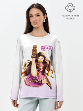 Лонгслив женский. Хлопок / Незуко Камадо Kimetsu no Yaiba