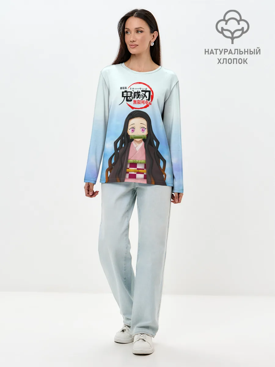 Лонгслив женский. Хлопок / Незуко Камадо Kimetsu no Yaiba