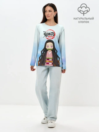 Лонгслив женский. Хлопок / Незуко Камадо Kimetsu no Yaiba