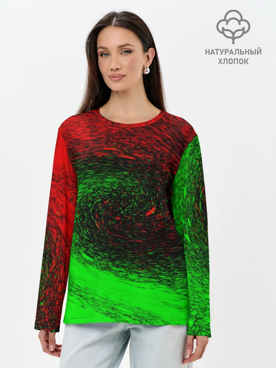 Лонгслив женский. Хлопок / КРАСНАЯ И ЗЕЛЕНАЯ КРАСКА