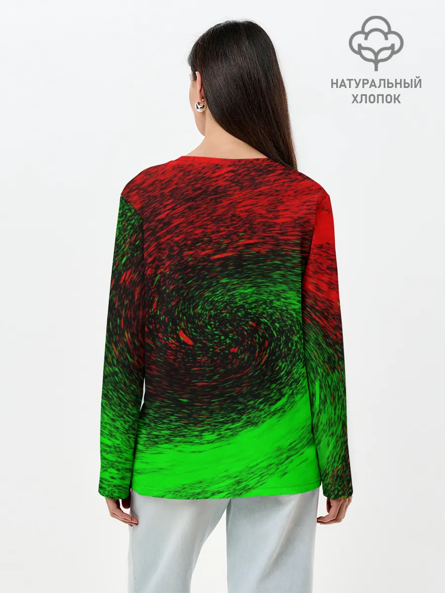 Лонгслив женский. Хлопок / КРАСНАЯ И ЗЕЛЕНАЯ КРАСКА