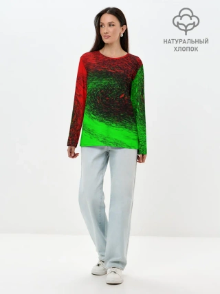 Лонгслив женский. Хлопок / КРАСНАЯ И ЗЕЛЕНАЯ КРАСКА