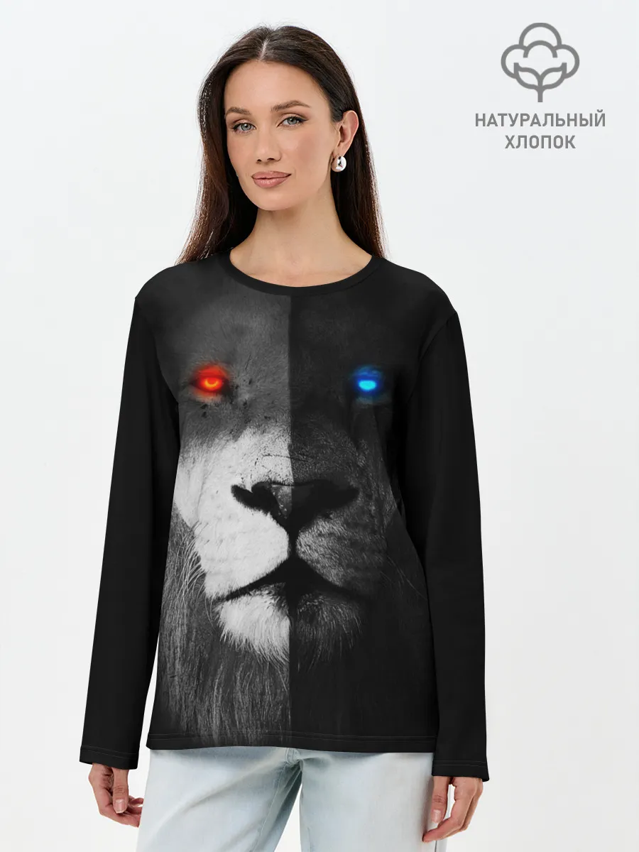 Лонгслив женский. Хлопок / ЛЕВ - НЕОНОВЫЕ ГЛАЗА