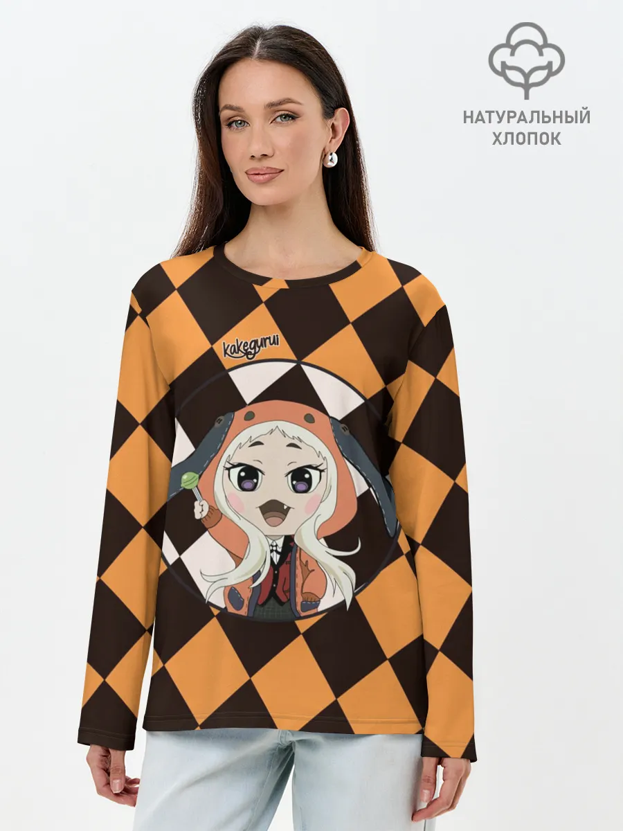 Лонгслив женский. Хлопок / Руна Безумный азарт | Kakegurui