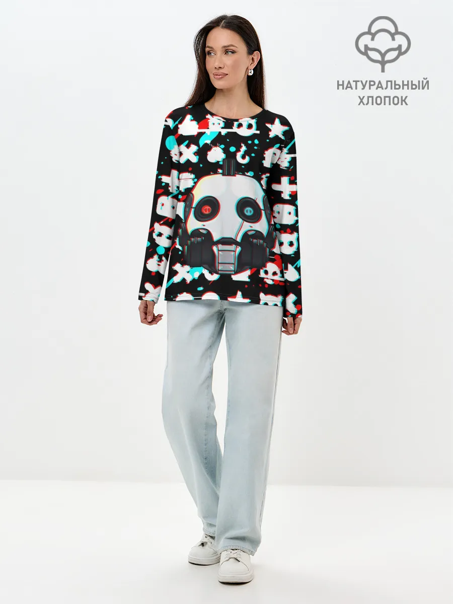 Лонгслив женский. Хлопок / ЛЮБОВЬ СМЕРТЬ И РОБОТЫ / ГЛИТЧ