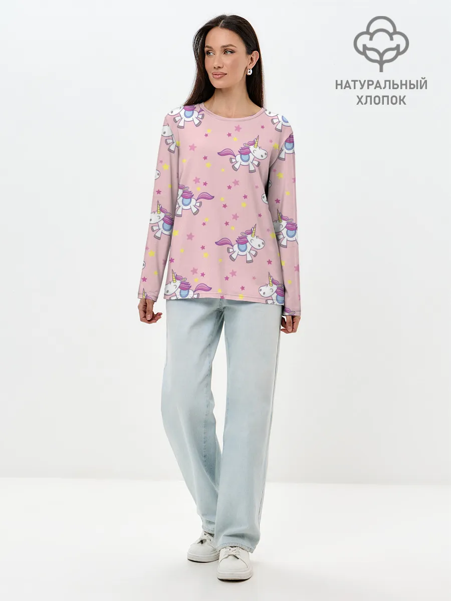 Лонгслив женский. Хлопок / Единороги | Звёздочки