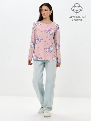 Лонгслив женский. Хлопок / Единороги | Звёздочки