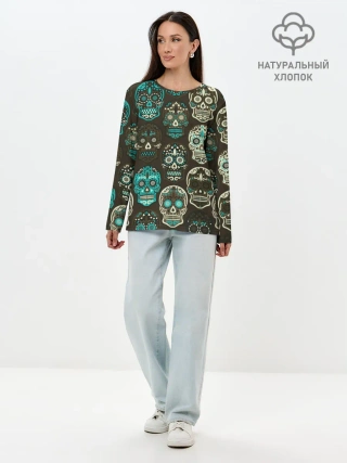 Лонгслив женский. Хлопок / Черепа с узорами