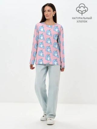 Лонгслив женский. Хлопок / Дельфинчики | Единорожки