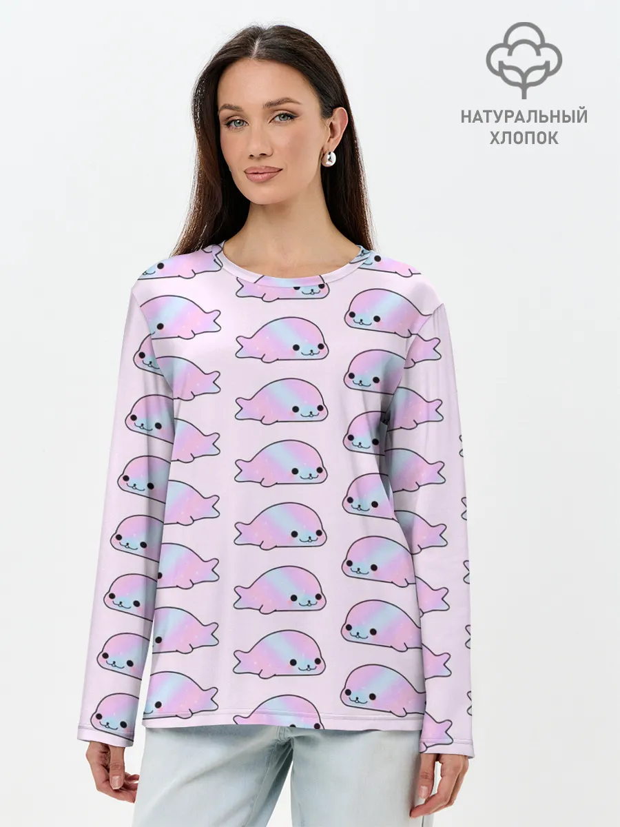 Лонгслив женский. Хлопок / Нерпы