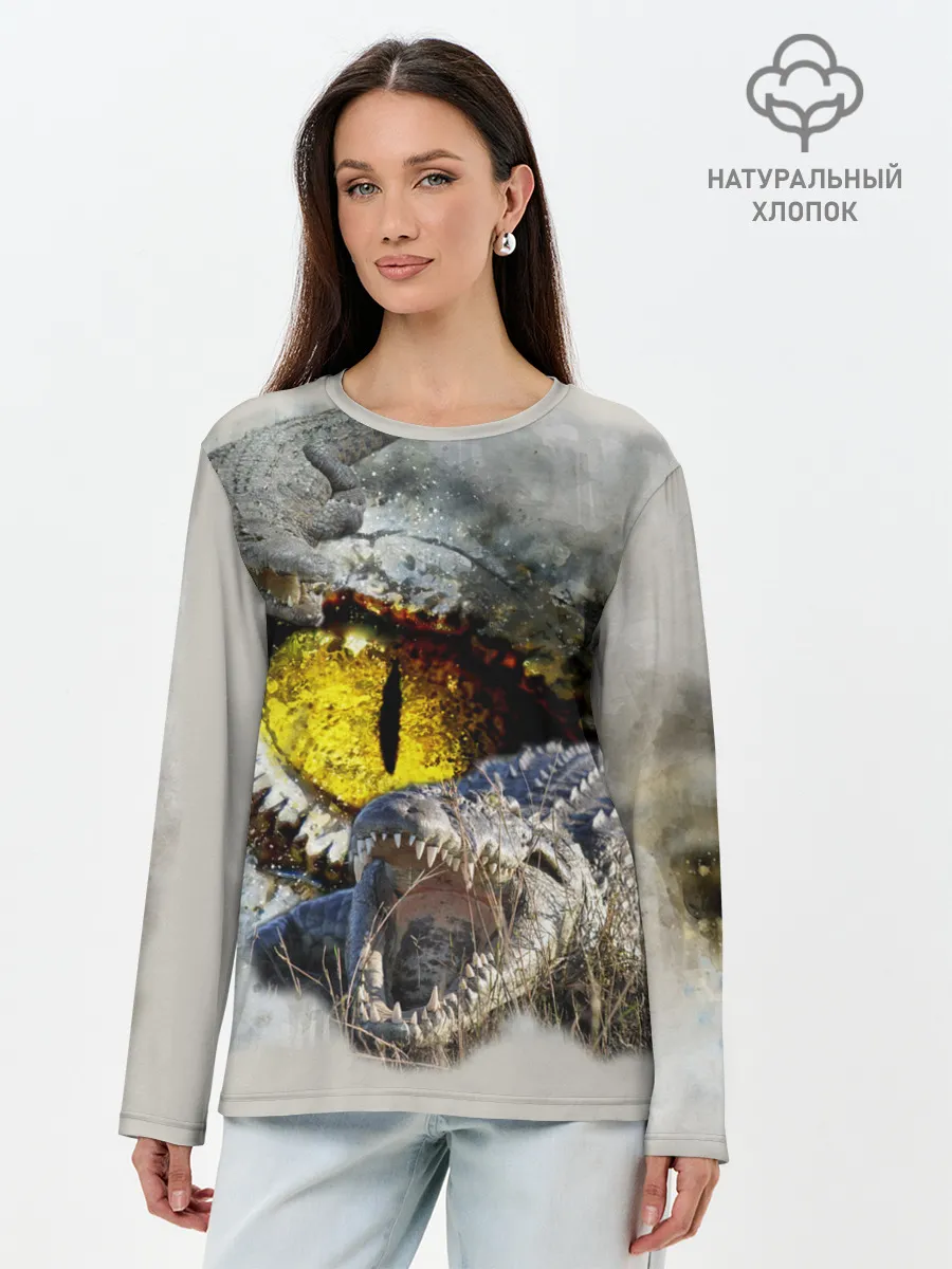 Лонгслив женский. Хлопок / Глаз крокодила