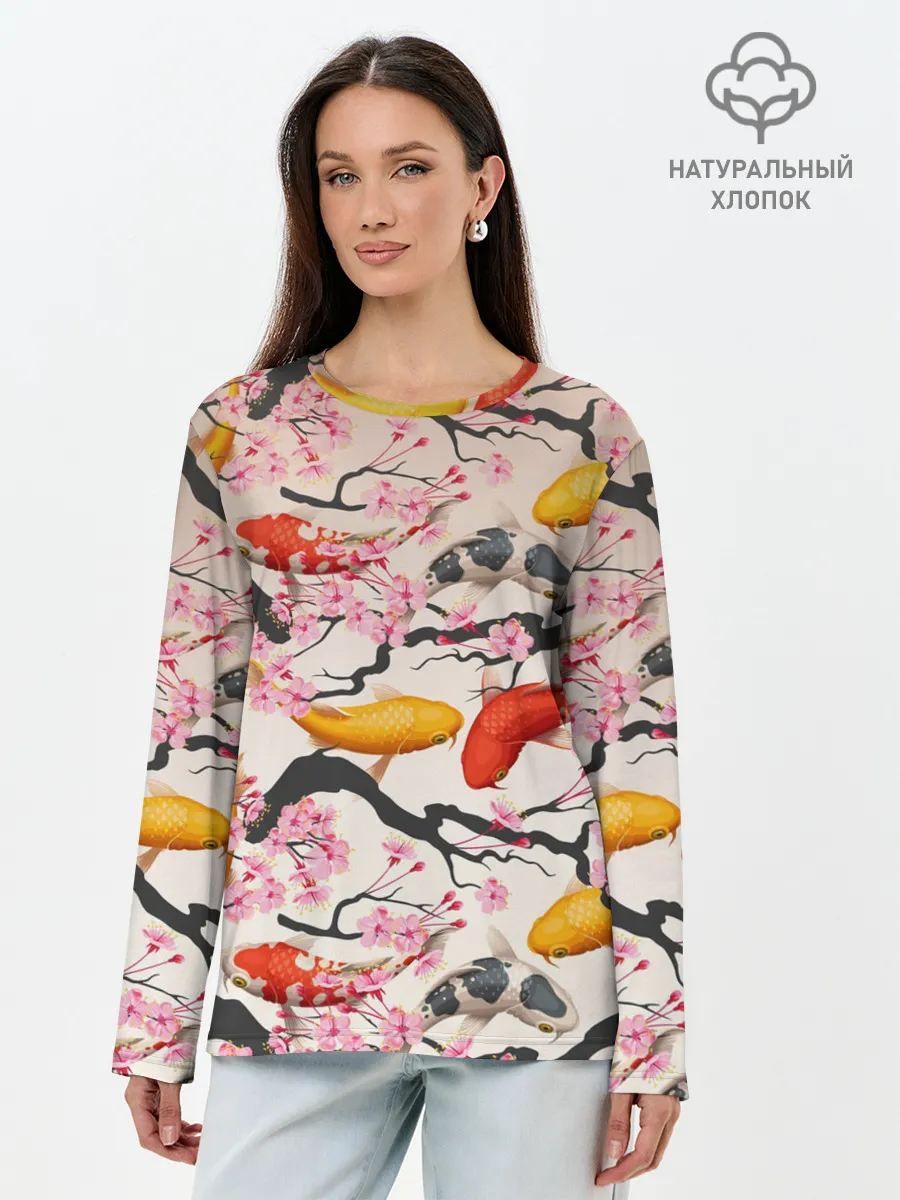 Лонгслив женский. Хлопок / Рыбы