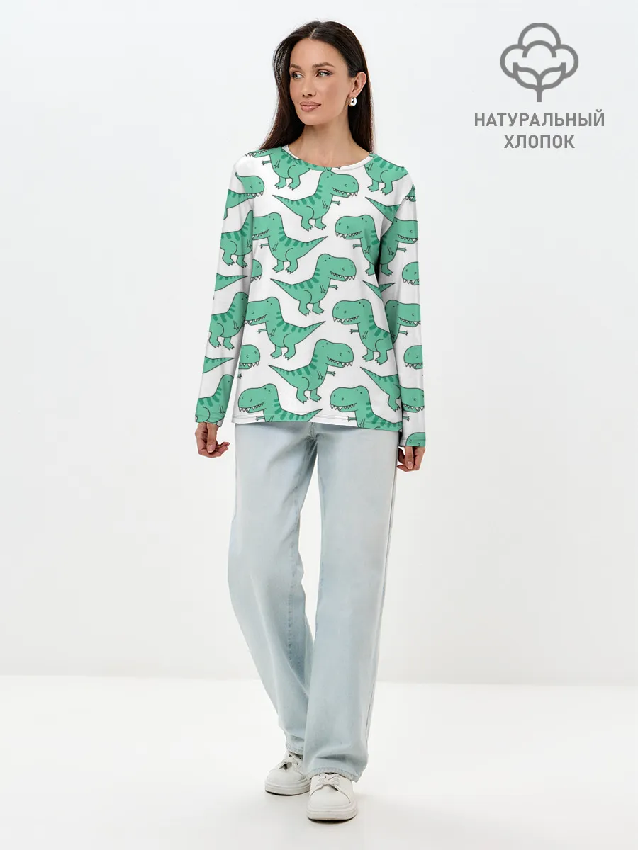 Лонгслив женский. Хлопок / Динозавры