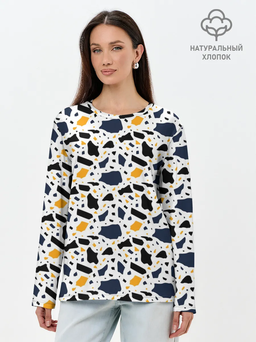 Лонгслив женский. Хлопок / Итальянский Узор Терраццо