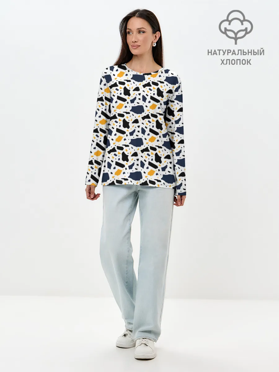 Лонгслив женский. Хлопок / Итальянский Узор Терраццо