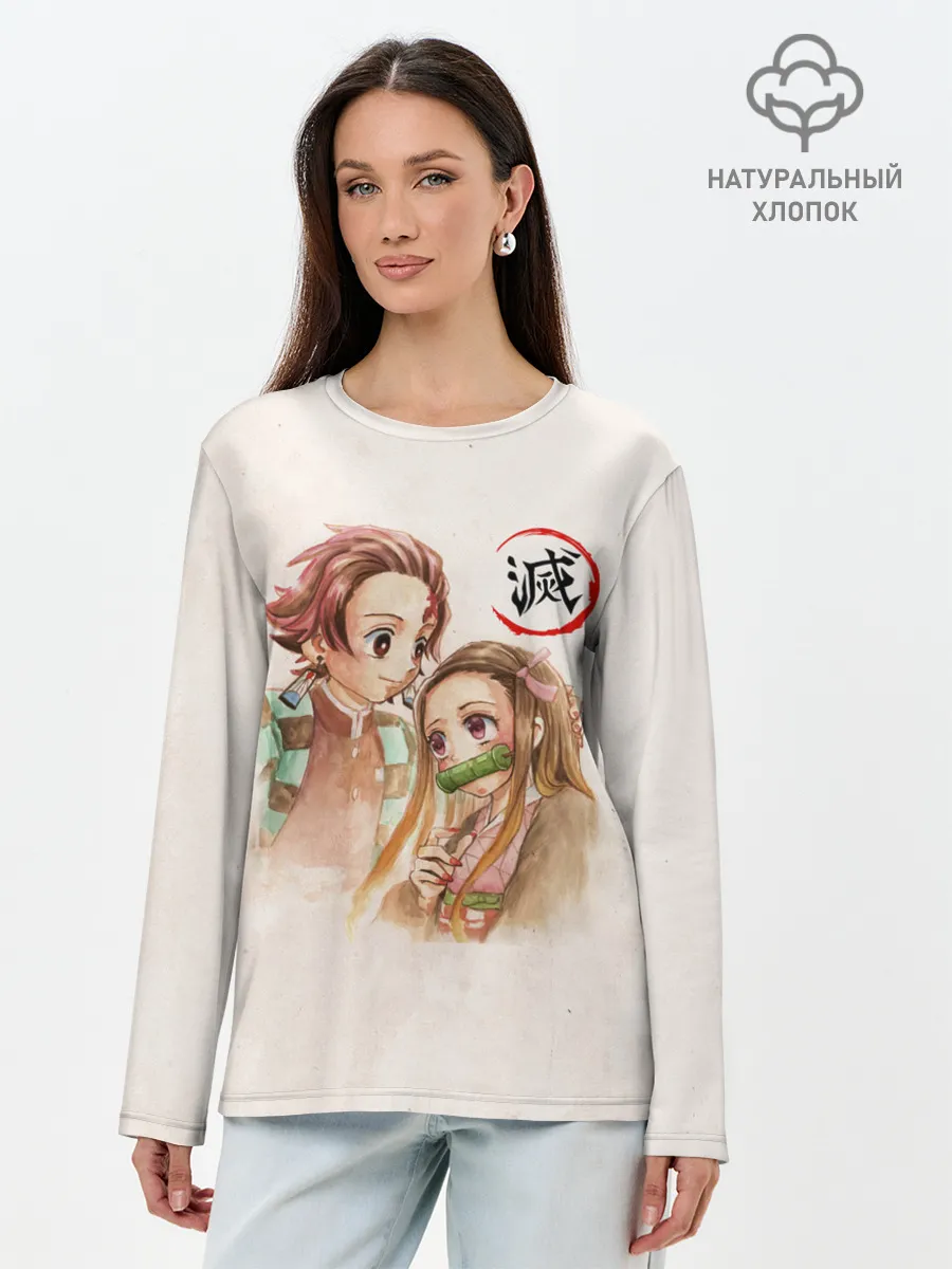 Лонгслив женский. Хлопок / Танджиро и Незуко Kimetsu no Yaiba