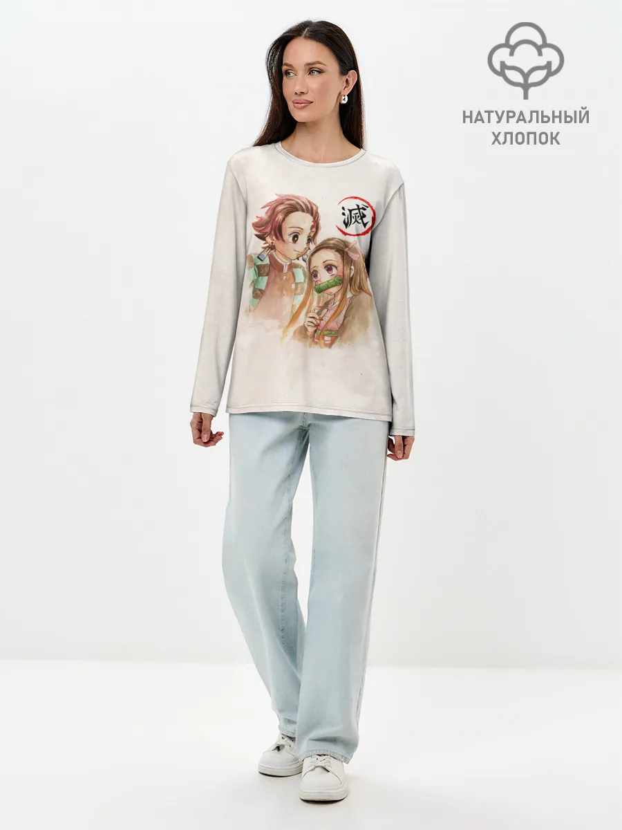Лонгслив женский. Хлопок / Танджиро и Незуко Kimetsu no Yaiba