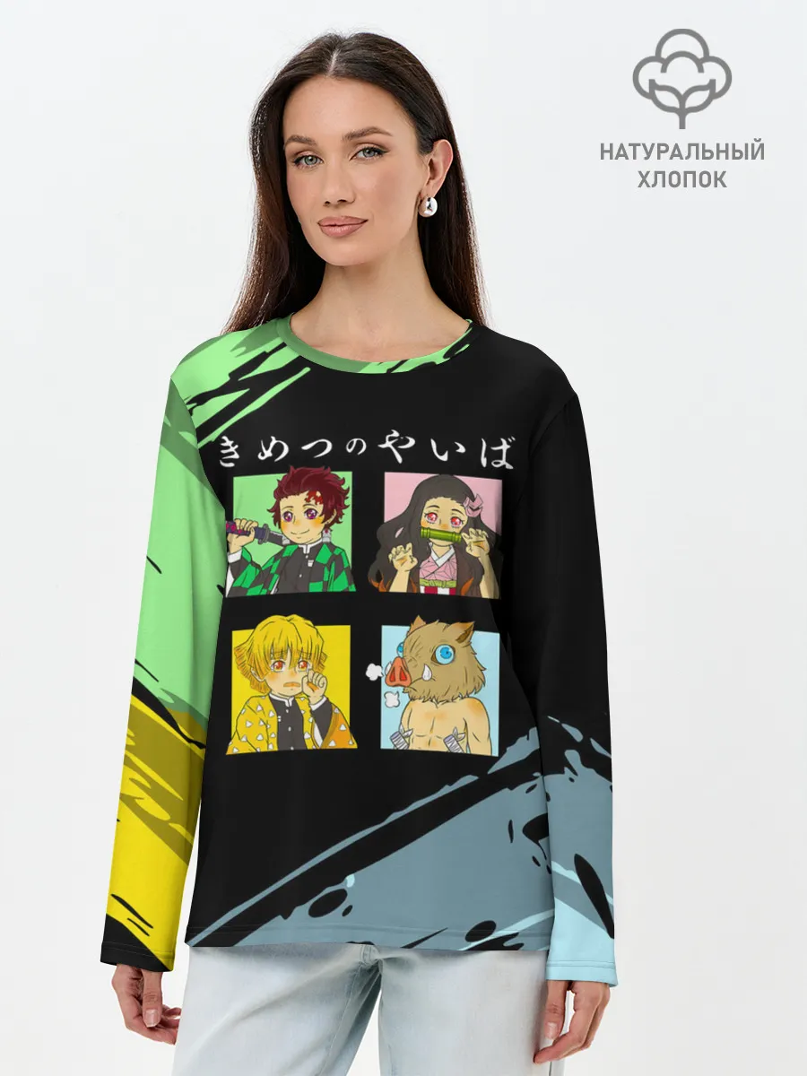 Лонгслив женский. Хлопок / Танджиро Незуко Зеницу и Иноске
