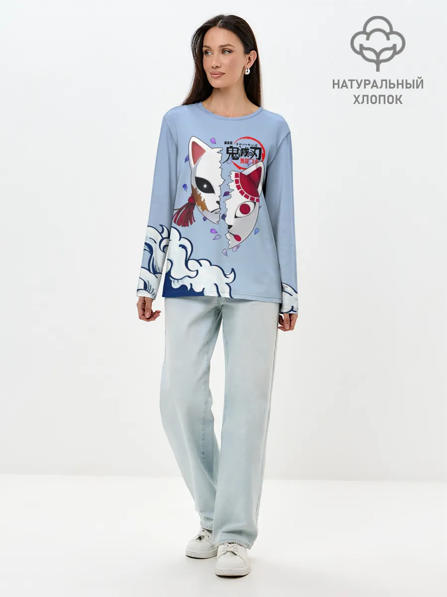 Лонгслив женский. Хлопок / Маски из Клинок, рассекающий демонов