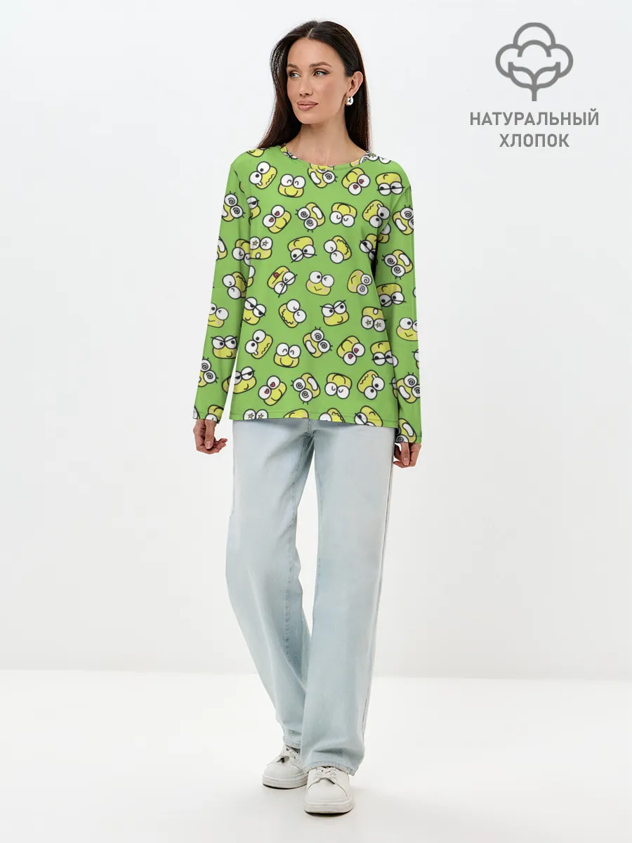 Лонгслив женский. Хлопок / Смайлы Лягушки