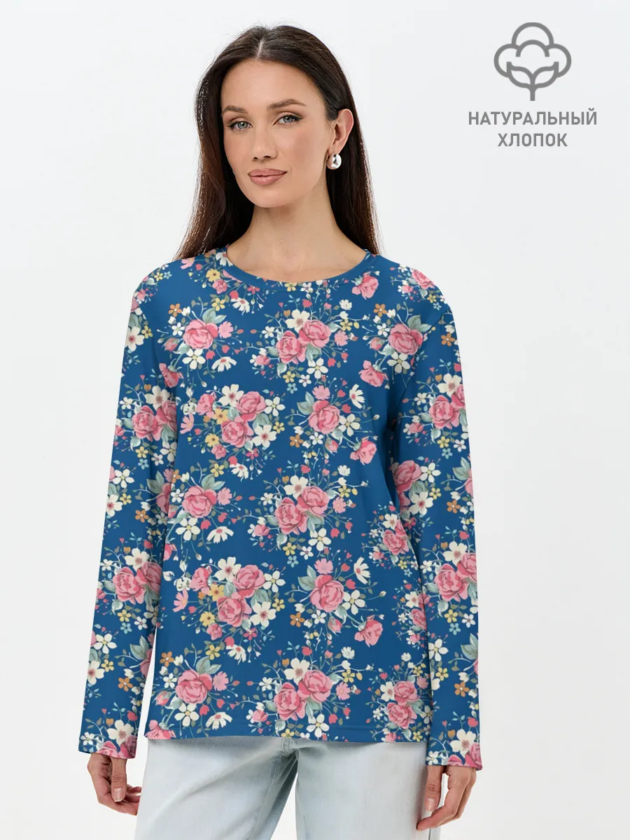 Лонгслив женский. Хлопок / Розы и Ромашки
