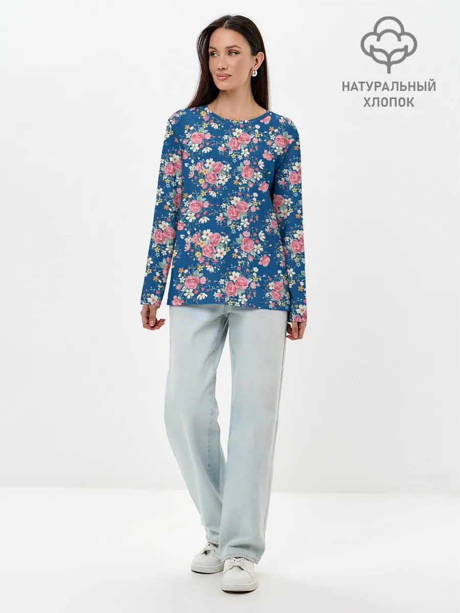 Лонгслив женский. Хлопок / Розы и Ромашки