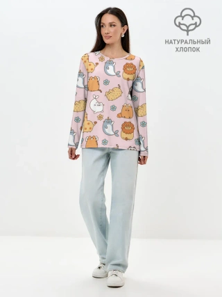 Лонгслив женский. Хлопок / Зверюшки
