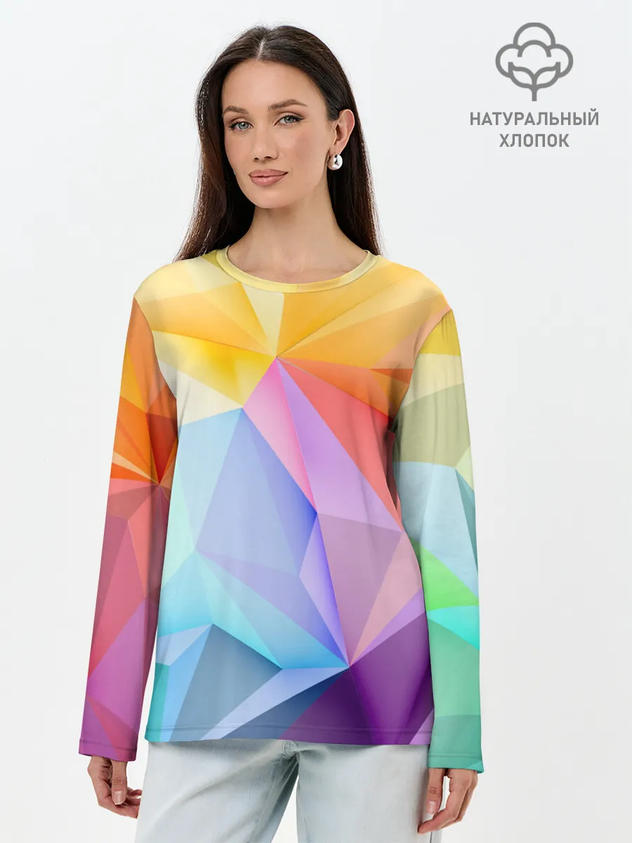 Лонгслив женский. Хлопок / Радужная геометрия