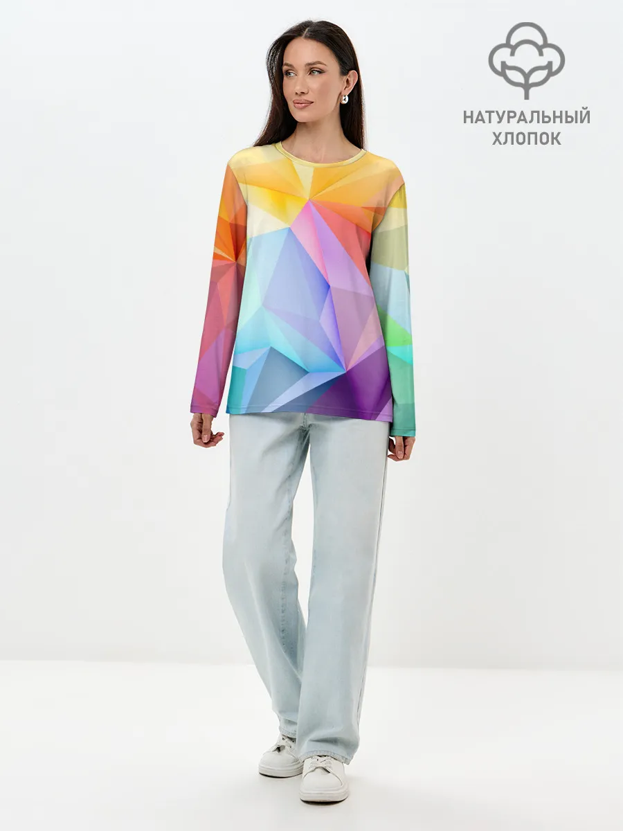 Лонгслив женский. Хлопок / Радужная геометрия