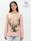 Лонгслив женский. Хлопок / олень рога цветы