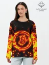Лонгслив женский. Хлопок / BITCOIN / БИТКОИН / ОГОНЬ