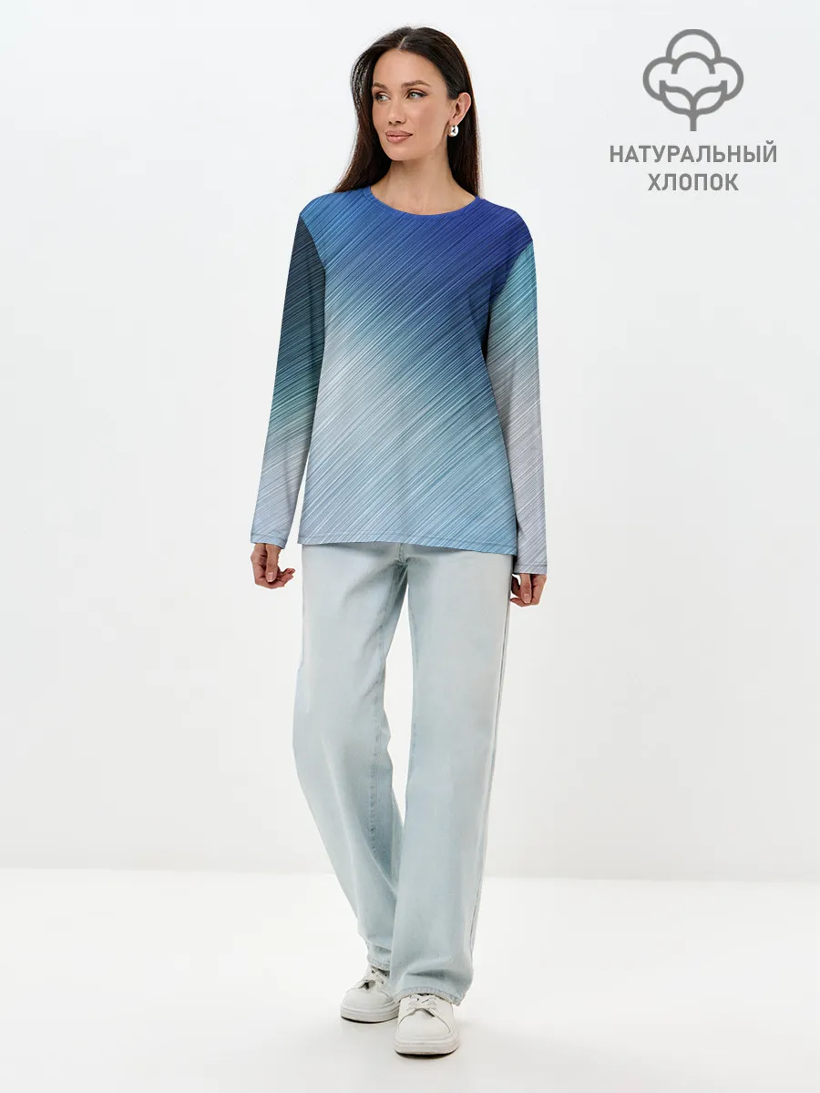 Лонгслив женский. Хлопок / Текстура. Оттенки льда
