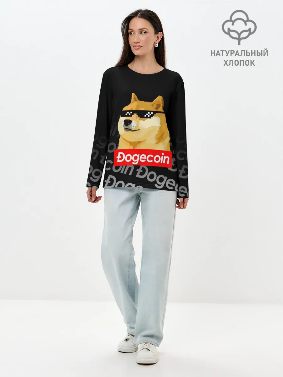 Лонгслив женский. Хлопок / DOGECOIN / DOGE / ДОГИКОИН