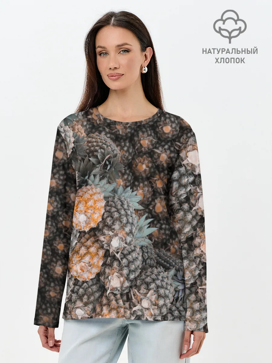 Лонгслив женский. Хлопок / Спелые ананасы
