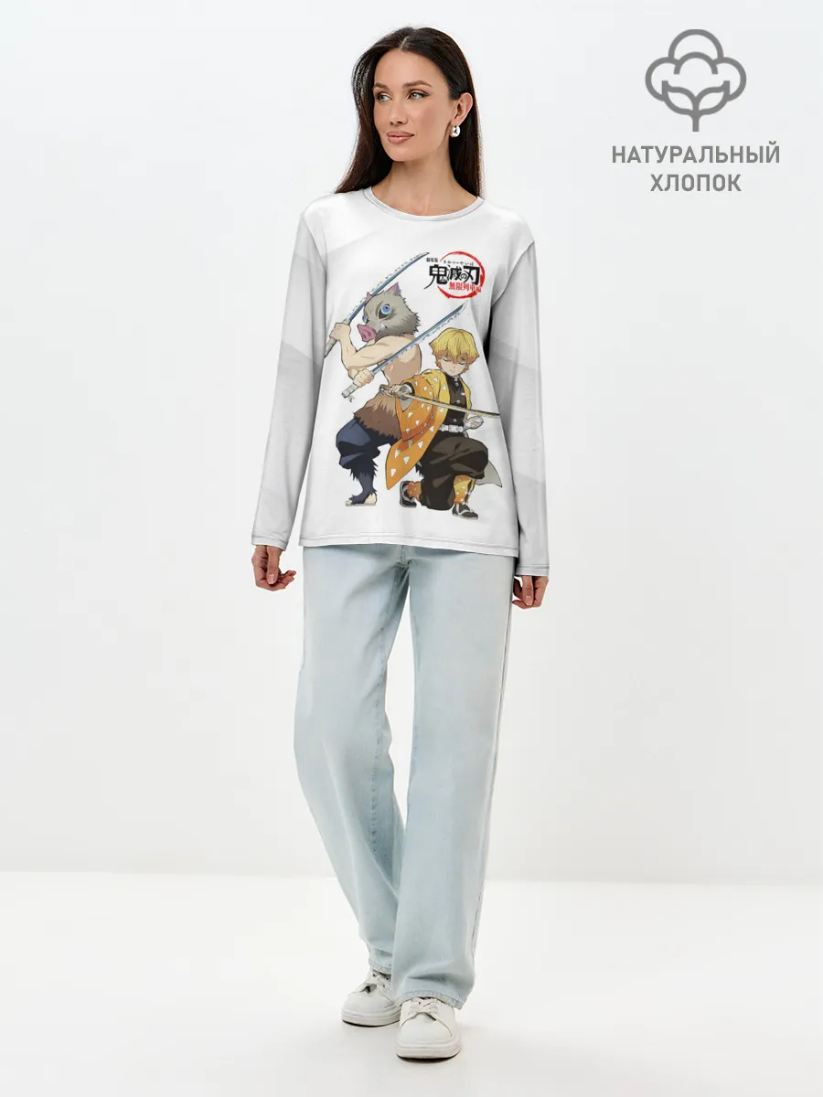 Лонгслив женский. Хлопок / Иноске и Зеницу Kimetsu no Yaiba