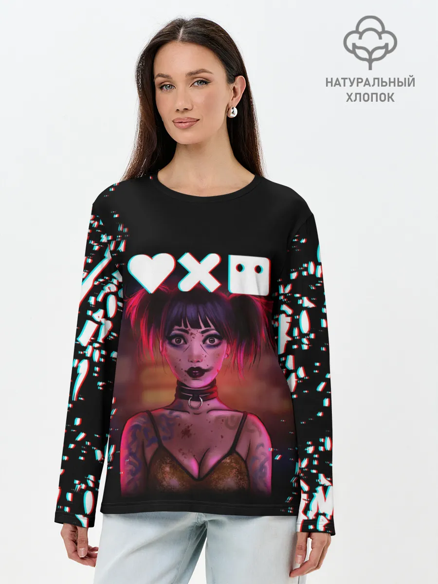 Лонгслив женский. Хлопок / Love, Death and Robots | Lora Glitch