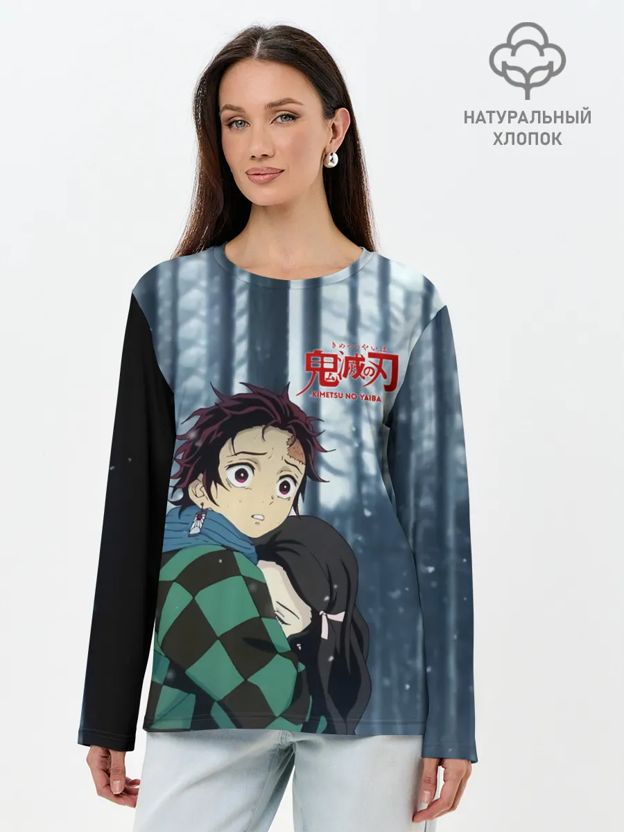 Лонгслив женский. Хлопок / Танджиро и Незуко Камадо в лесу