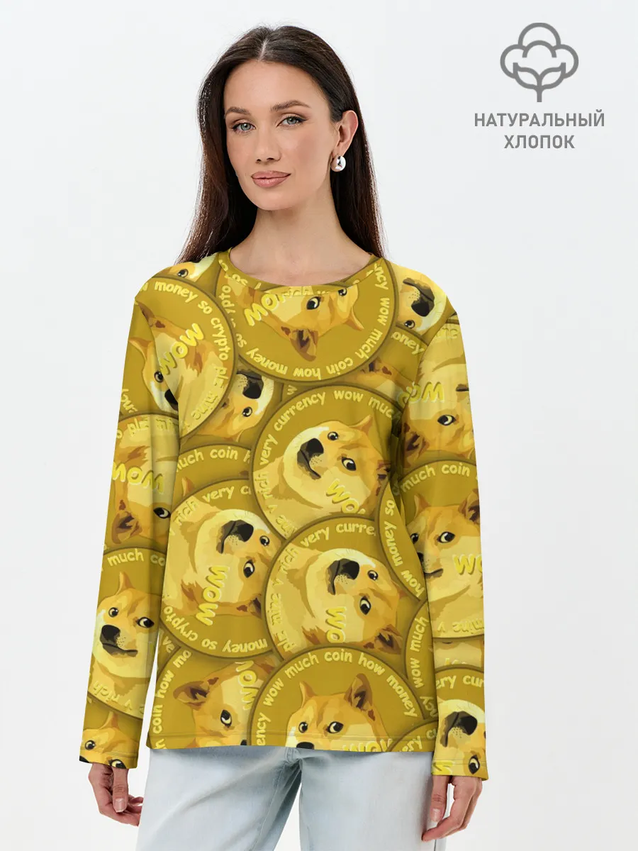 Лонгслив женский. Хлопок / DOGECOIN / DOGE / ДОГИКОИН
