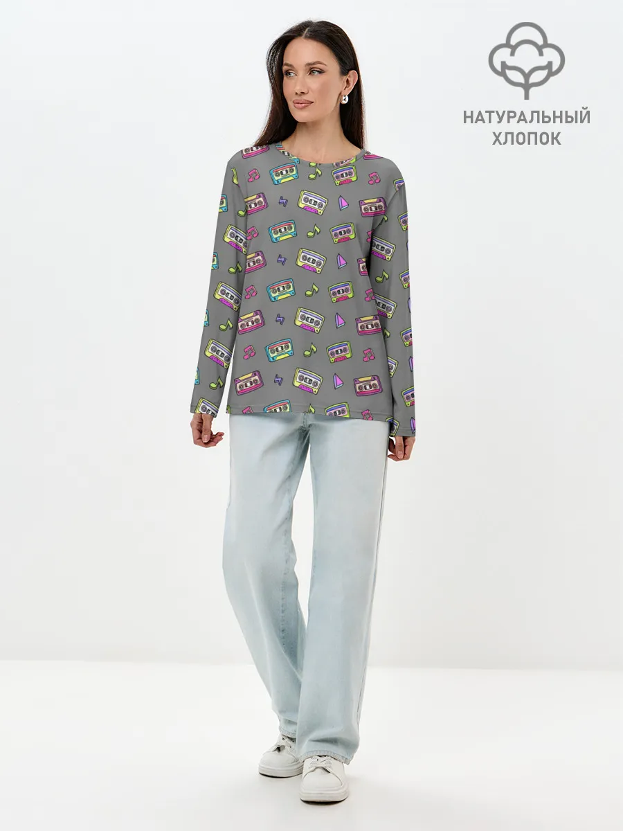 Лонгслив женский. Хлопок / Касеты и ноты