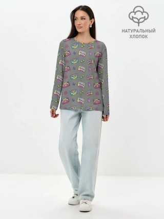 Лонгслив женский. Хлопок / Касеты и ноты