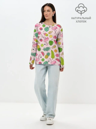 Лонгслив женский. Хлопок / Фламинго | Лето