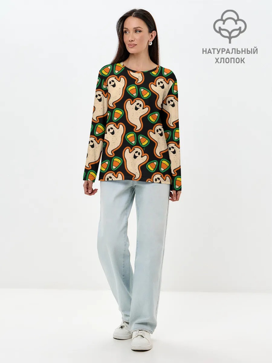 Лонгслив женский. Хлопок / Привидения | Колпаки